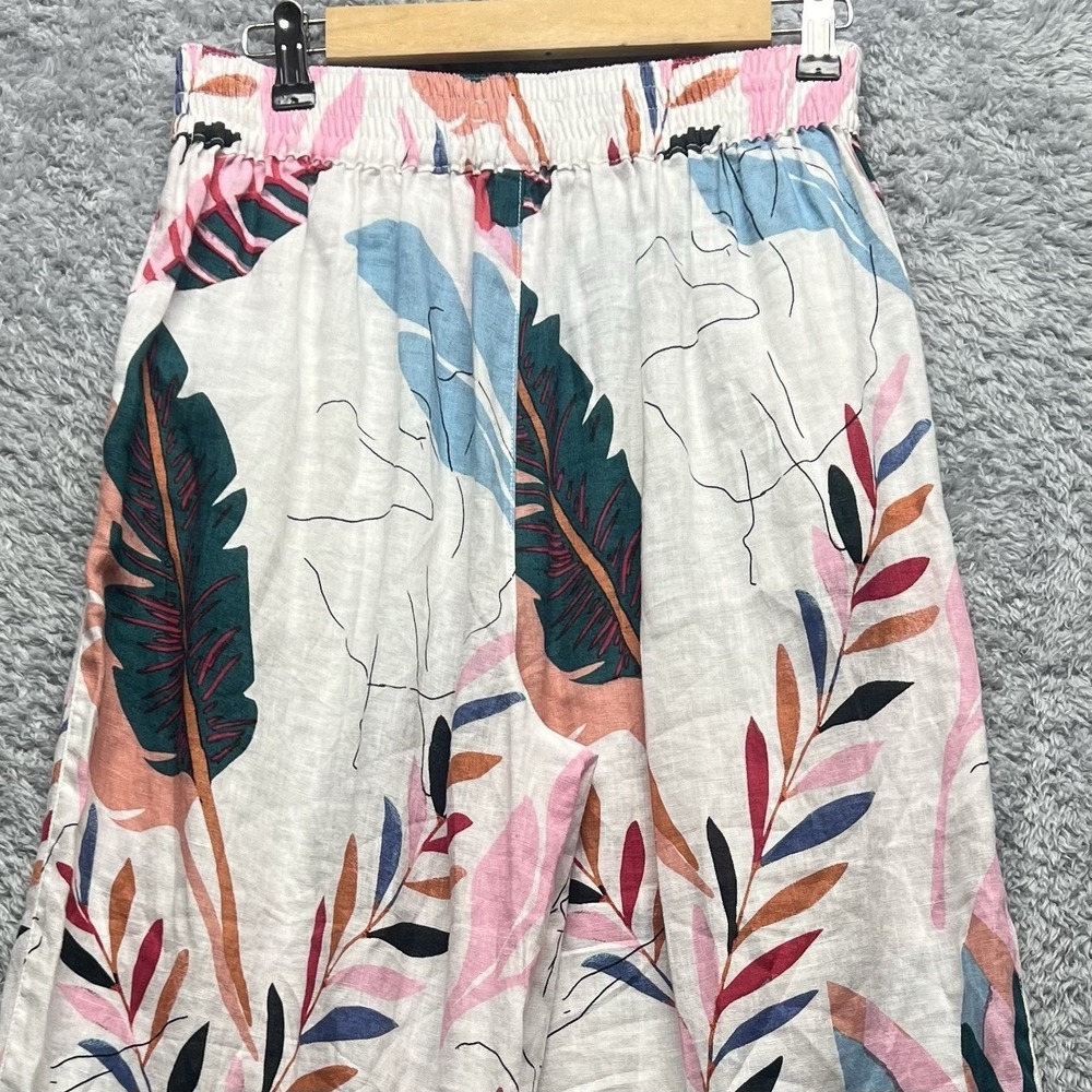 Cynthia Rowley Linen Pants Womens Medium Wide Leg Floral Leaf Resort Tropical - Picture 4 of 10